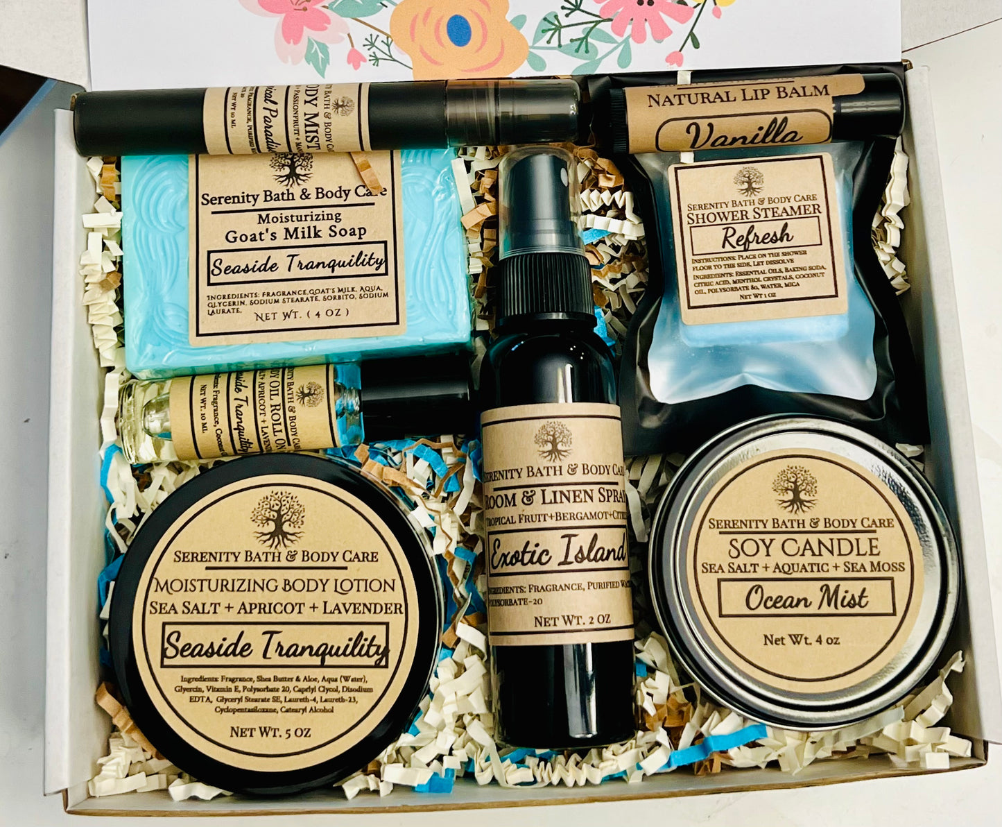 Seaside Tranquility Summer Gift Box, Spa Gift Set for Beach Lovers, Ideal Bridesmaid & Honeymoon Gift, Birthday Gift for Her