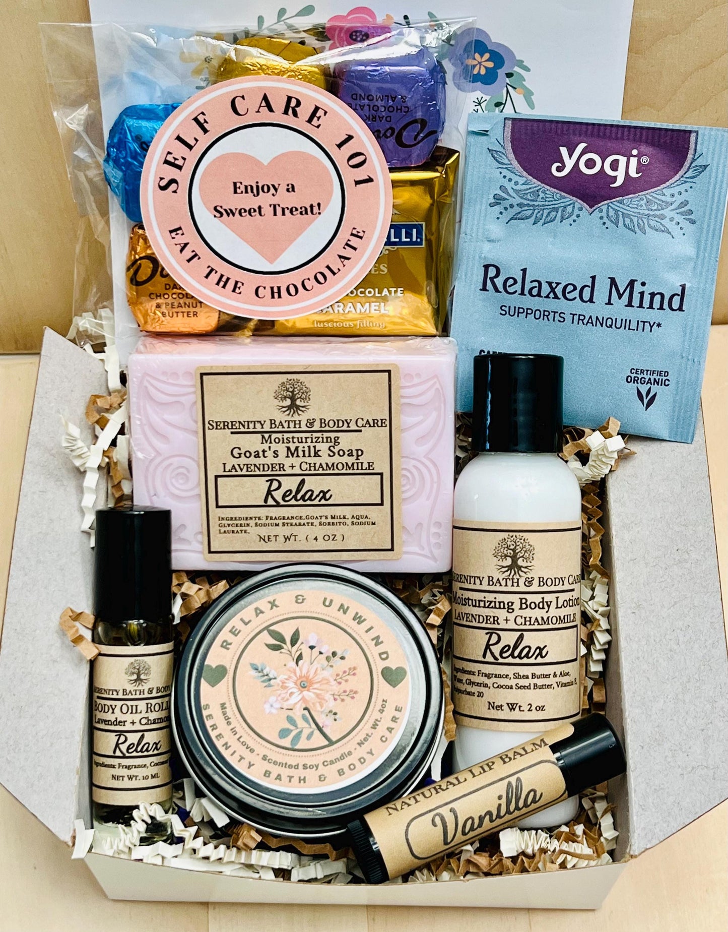 Mini Self Care Box with Chocolate, Birthday Gifts, Thank you Gifts, New Mom Gifts, Best Friend Gifts, Coworker Gifts, Thinking of you