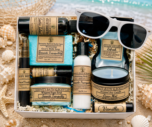 Seaside Tranquility Spa Gift Box for Women | Beach Theme Self Care Gift | Birthday Gift for Her | Thinking of You Gift | Honeymoon Gift | Summer Vacation Gift Box